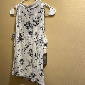 Vince Camuto Floral Sleeveless Top - Black and White